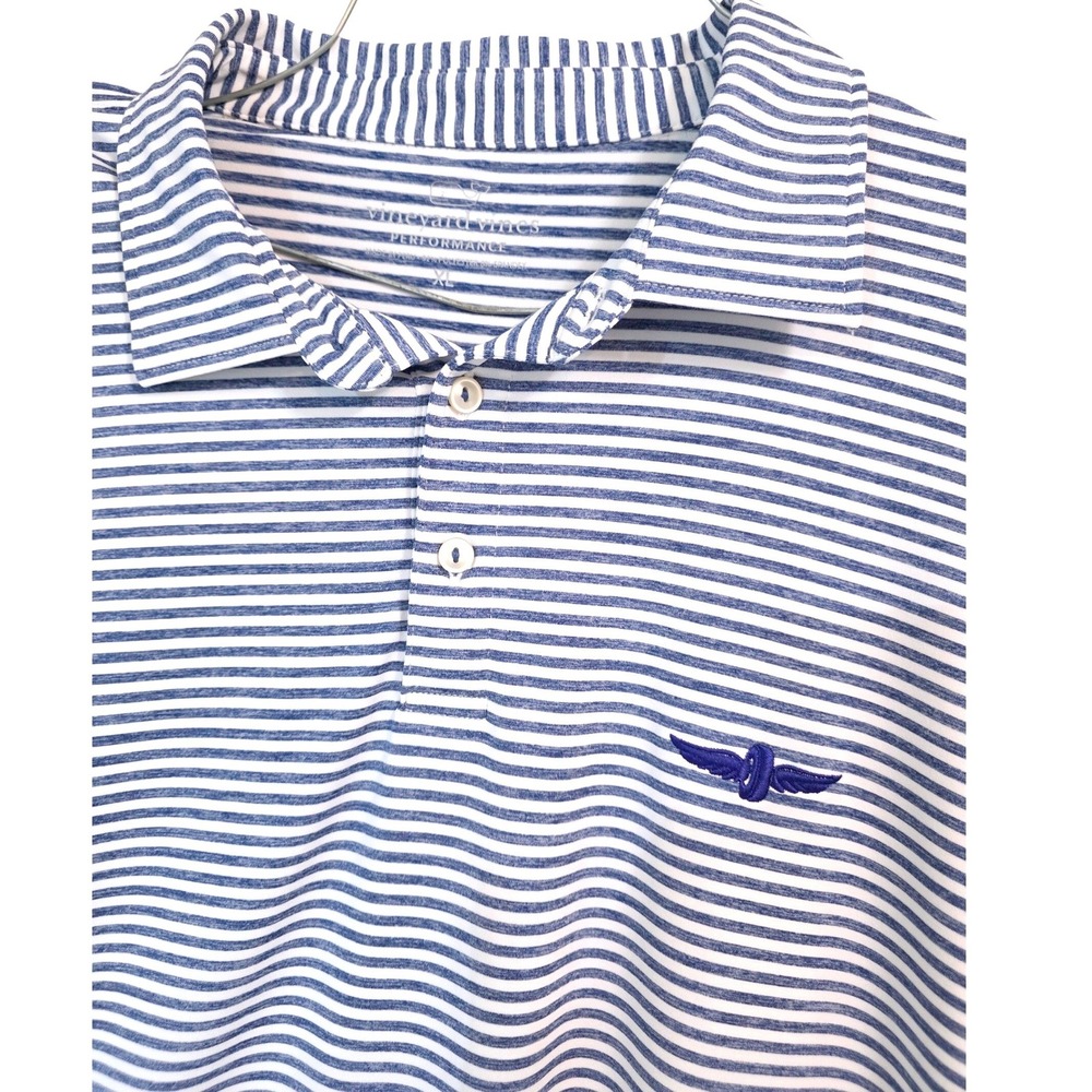 Vineyard Vines Performance Polo Shirt Blue White Stripe Golf‎ Casual Mens XL